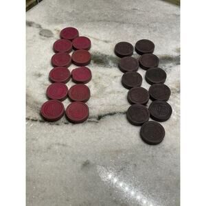 Lot Of 22 Wood Wooden Crown Skyscraper Checkers Game Pieces Red Black Antique